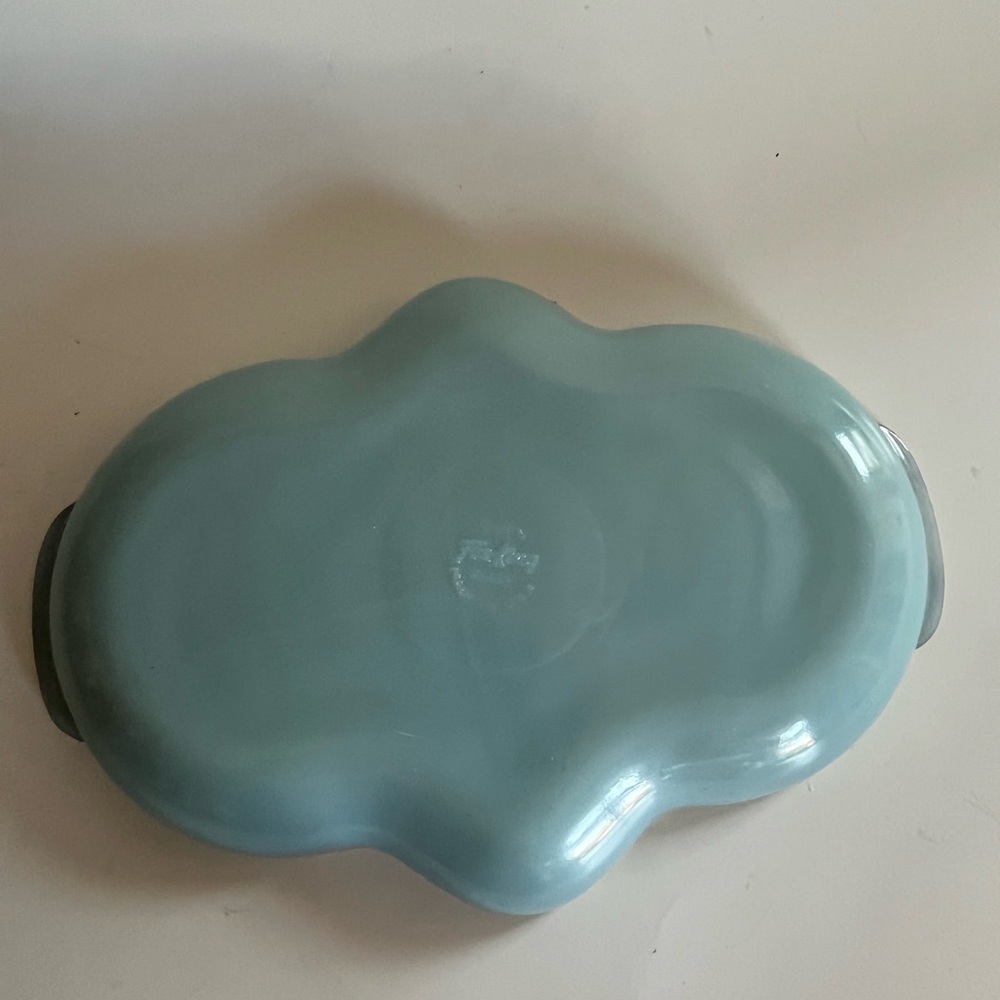 Vintage Fire-King Turquoise Blue 3 Part Dish with Gold Gilt Anchor Hocking. - Picture 4 of 7
